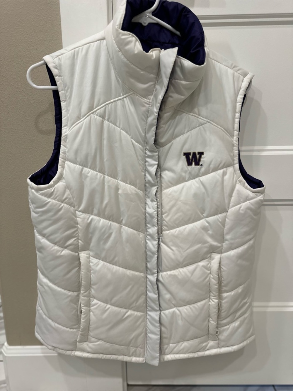 Columbia White Quilted Vest with Navy Lining - W. Logo